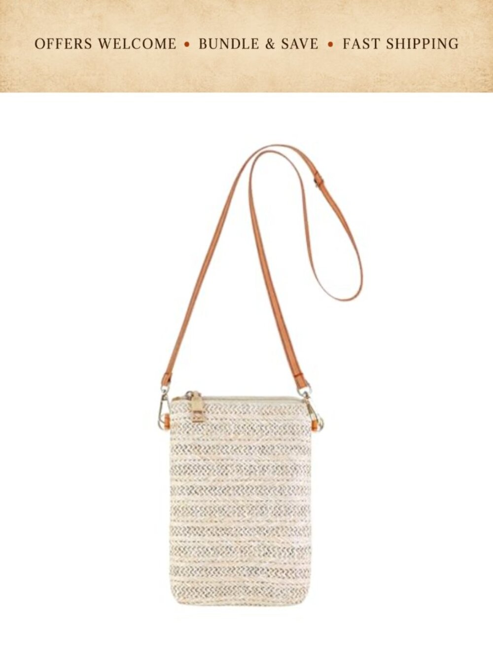 Straw Crossbody Phone Purse Detachable Rope Woven Cell Phone Bag for Women
